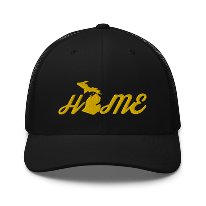 Michigan 'Home' Trucker Hat (Script Font) | Gold Embroidery