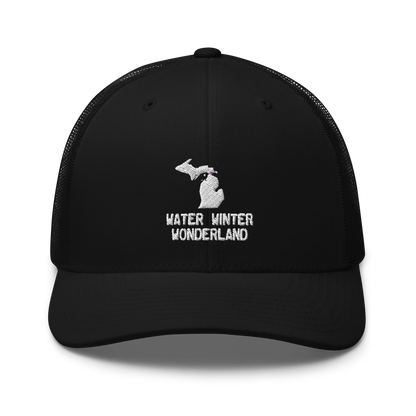 Michigan 'Water Winter Wonderland' Trucker Hat (w/ MI Outline)