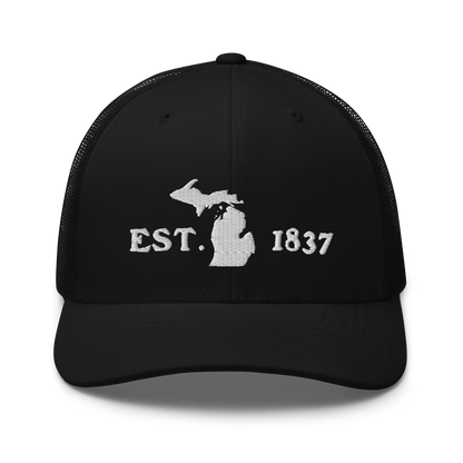 Michigan 'EST 1837' Trucker Hat (Woodcut Font)