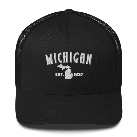 'Michigan EST 1837' Trucker Hat (Vicious Mustelid Font)