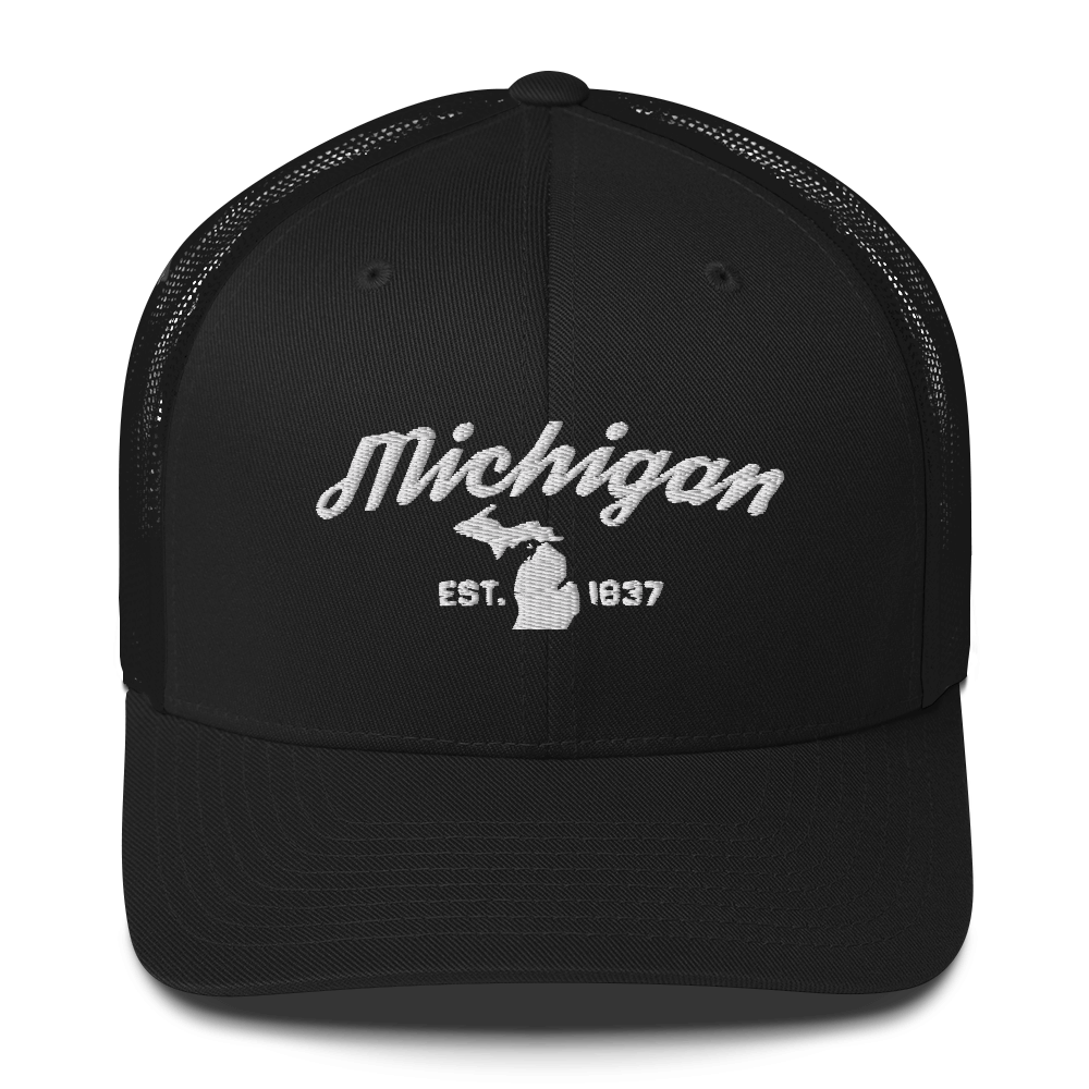 'Michigan EST 1837' Trucker Hat (Script Font)