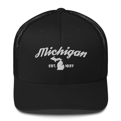 'Michigan EST 1837' Trucker Hat (Script Font)