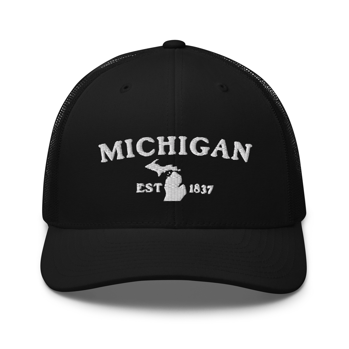 'Michigan EST 1837' Trucker Hat (Woodcut Font)