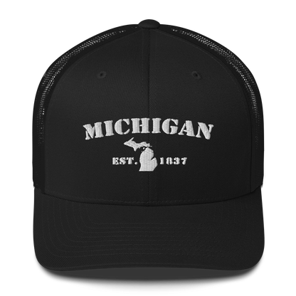 'Michigan EST 1837' Trucker Hat (Army Font)