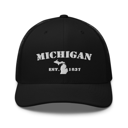 'Michigan EST 1837' Trucker Hat (Army Font)