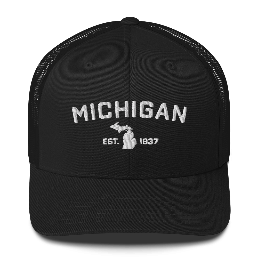 'Michigan EST 1837' Trucker Hat (Athletic Font)