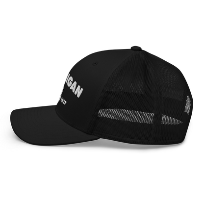 'Michigan EST 1837' Trucker Hat (Geometric Sans Font)