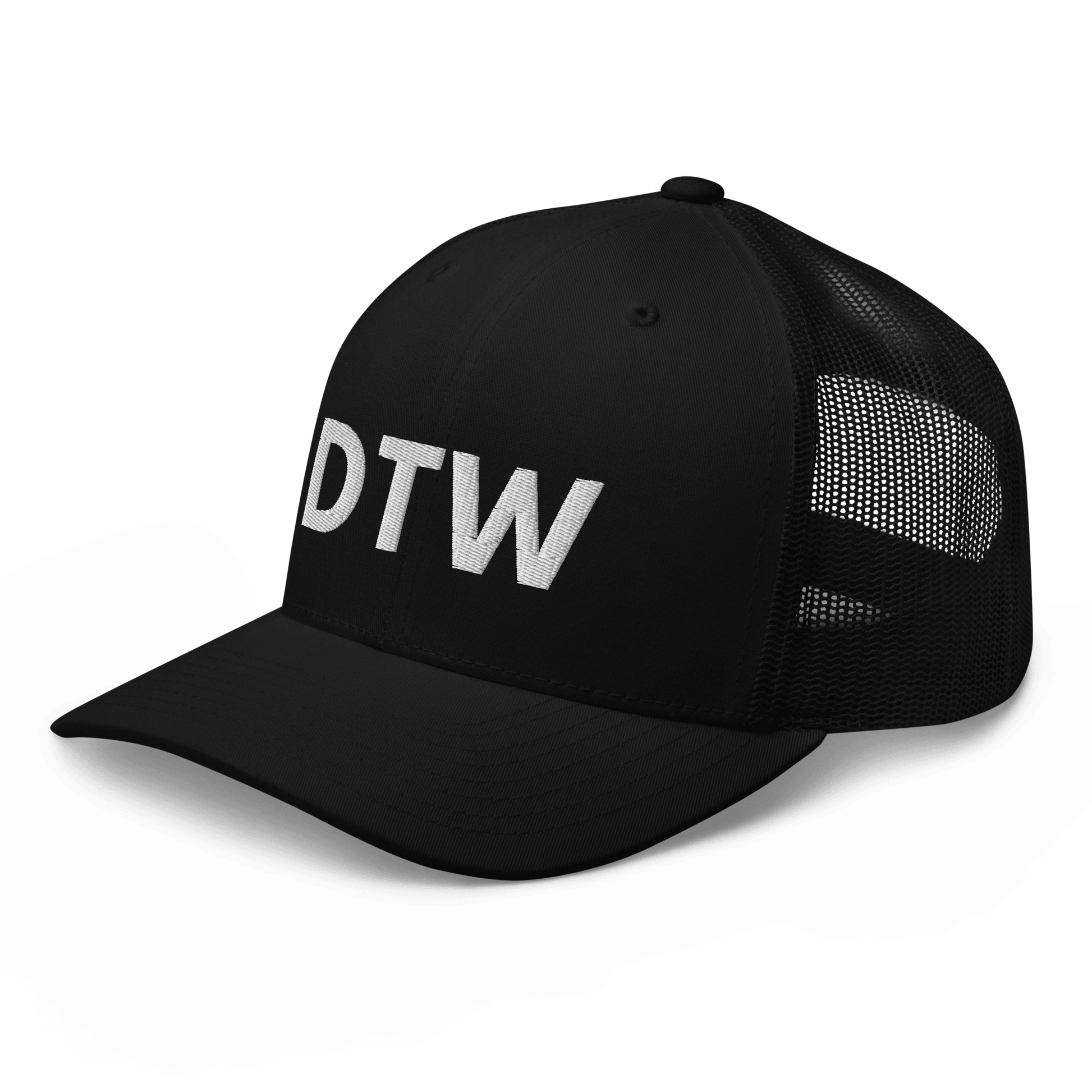 Detroit 'DTW' Trucker Hat | White/Black Embroidery - Circumspice Michigan