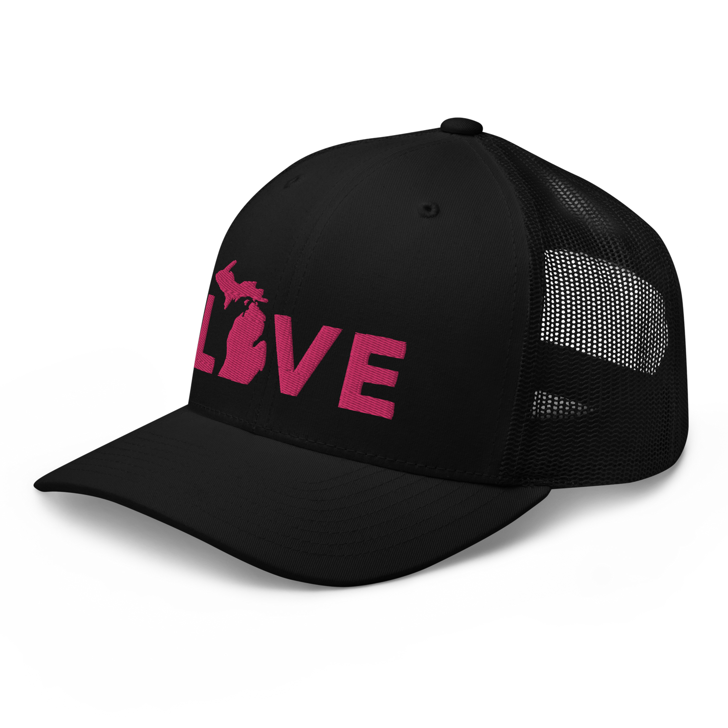 Michigan 'Love' Trucker Hat (Geometric Sans Font) | Pink Embrodiery