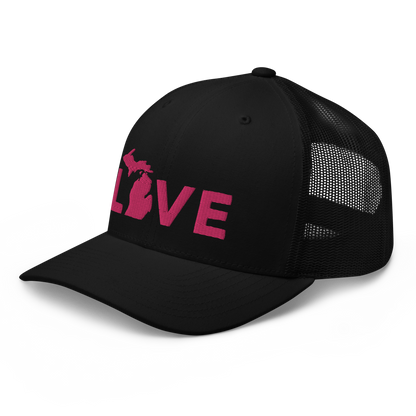 Michigan 'Love' Trucker Hat (Geometric Sans Font) | Pink Embrodiery