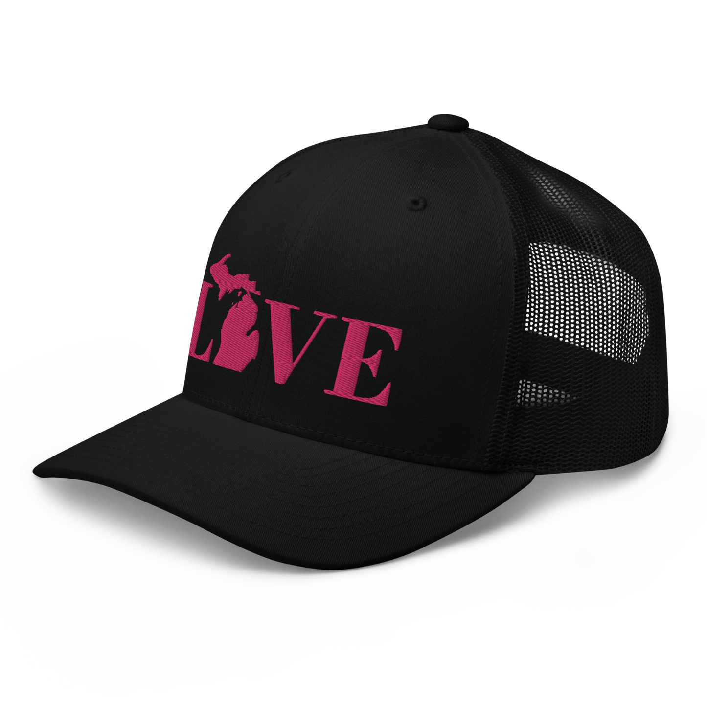 Michigan 'Love' Trucker Hat (Didone Font) | Pink Embrodiery