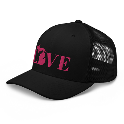 Michigan 'Love' Trucker Hat (Didone Font) | Pink Embrodiery