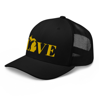 Michigan 'Love' Trucker Hat (Didone Font) | Gold Embroidery