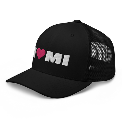 Michigan 'I ❤️ MI' Trucker Hat (French Olive Font)