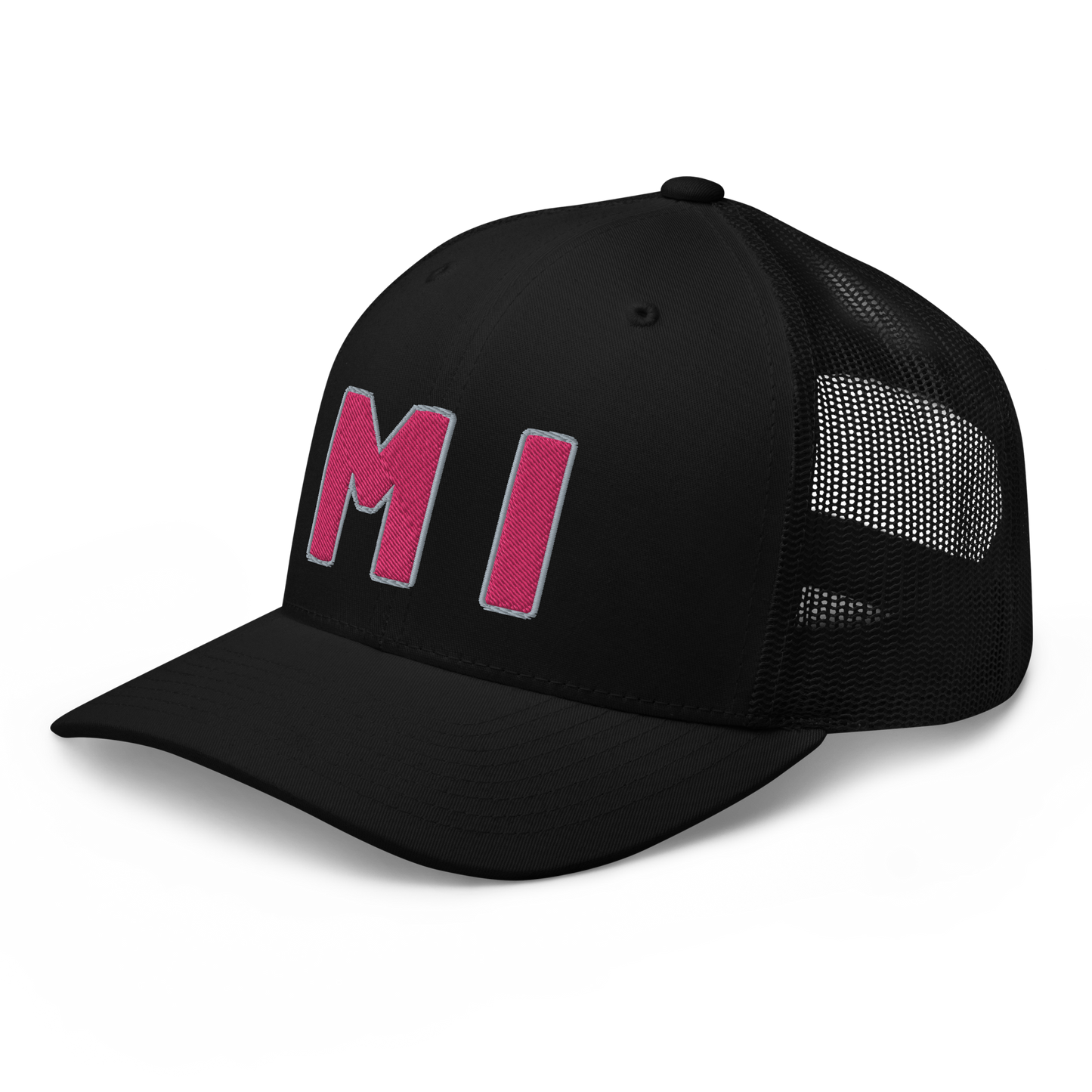 Michigan 'MI' Trucker Hat (1940s Baseball Font) | Pink Embroidery