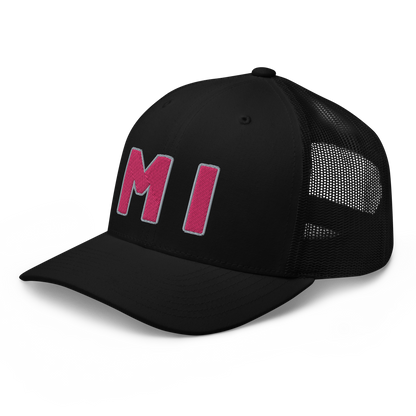 Michigan 'MI' Trucker Hat (1940s Baseball Font) | Pink Embroidery