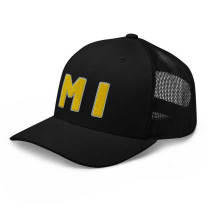 Michigan 'MI' Trucker Hat (1940s Baseball Font) | Gold Embroidery