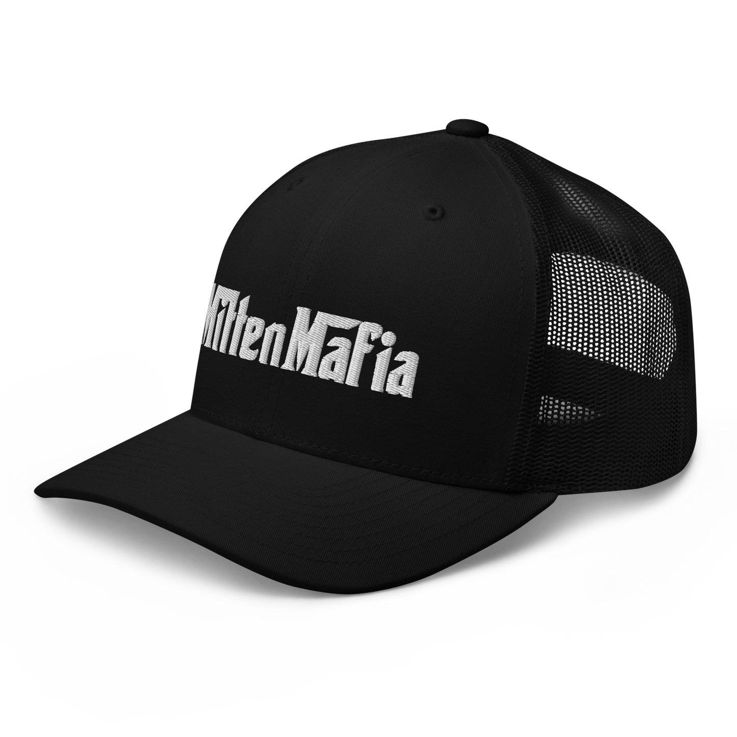 Michigan 'MittenMafia' Trucker Hat (Gangster Font) White/Black Embroidery