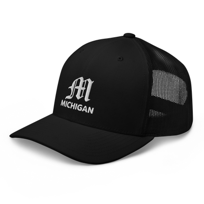 'Michigan' Trucker Hat (w/ Old English 'M')