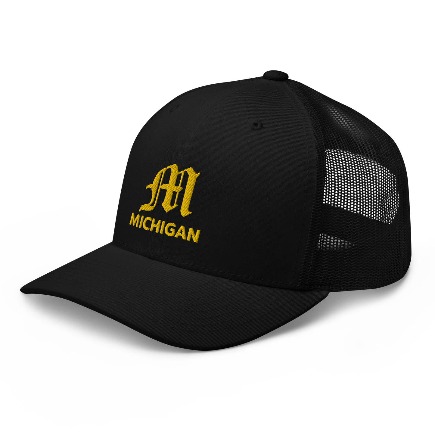 'Michigan' Trucker Hat (w/ 'Old English M') | Gold Embroidery