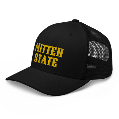 Michigan 'Mitten State' Trucker Hat (Western Font) | Gold Embroidery