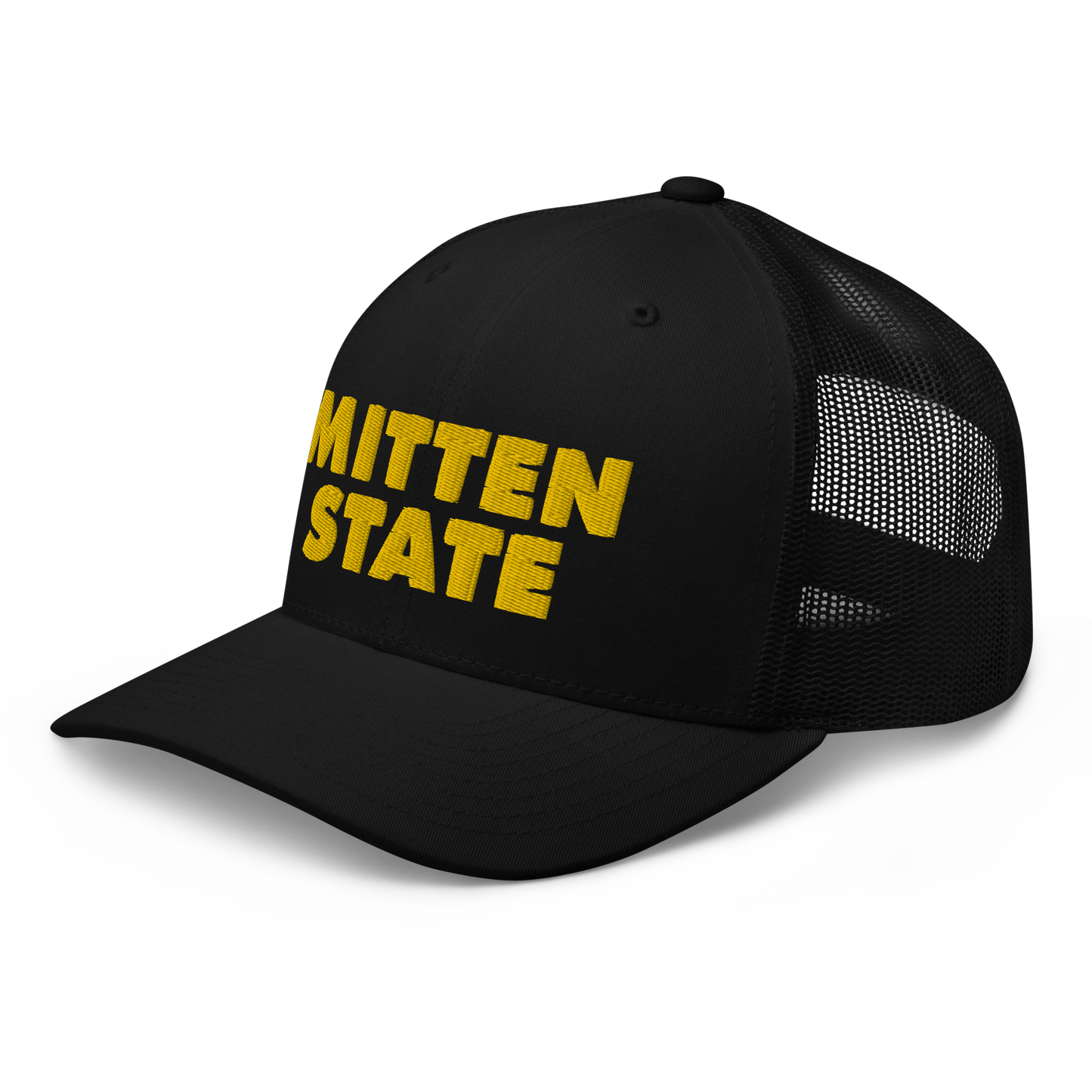 Michigan 'Mitten State' Trucker Hat (Geometric Sans Font) | Gold Embroidery