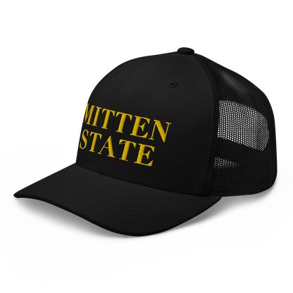 Michigan 'Mitten State' Trucker Hat (Didone Font) | Gold Embroidery