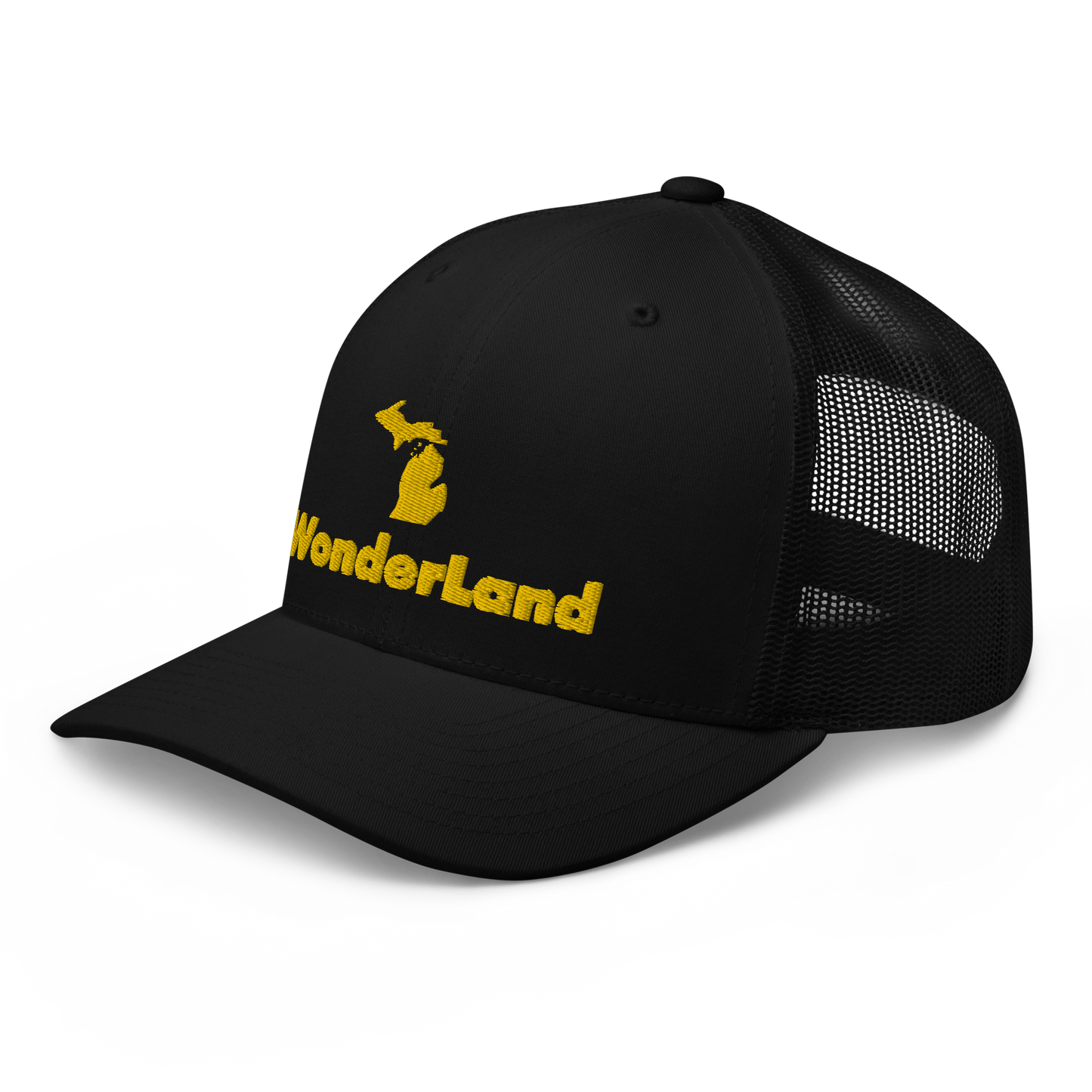 Michigan 'Wonderland' Trucker Hat (Geometric Sans Font) | Gold Embroidery