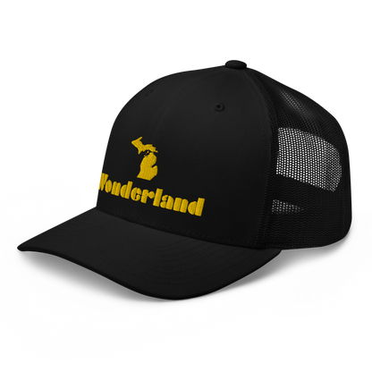 Michigan 'Wonderland' Trucker Hat (Art Deco Font) | Gold Embroidery