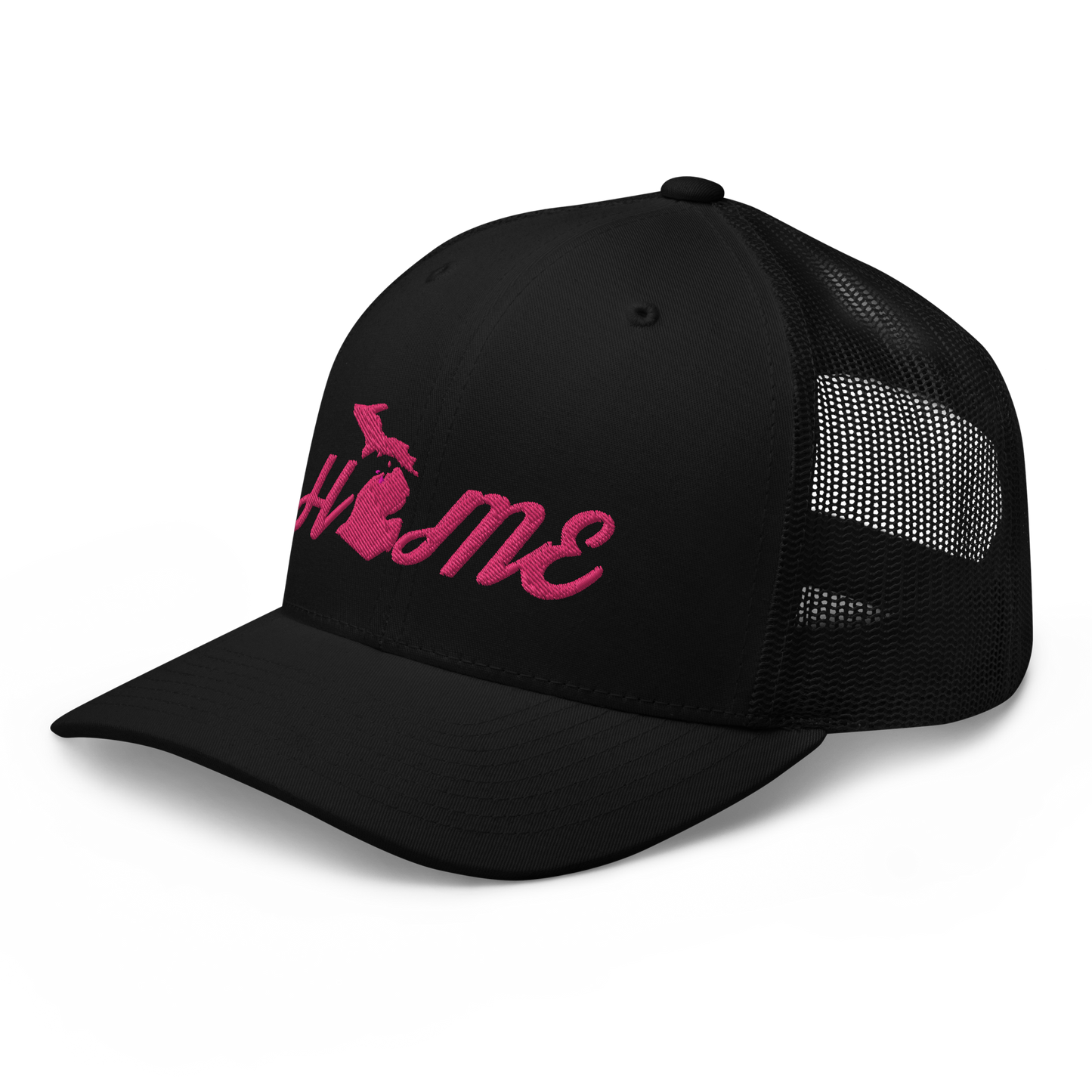 Michigan 'Home' Trucker Hat (Script Font) | Pink Embroidery