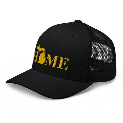 Michigan 'Home' Trucker Hat (Didone Font) | Gold Embroidery