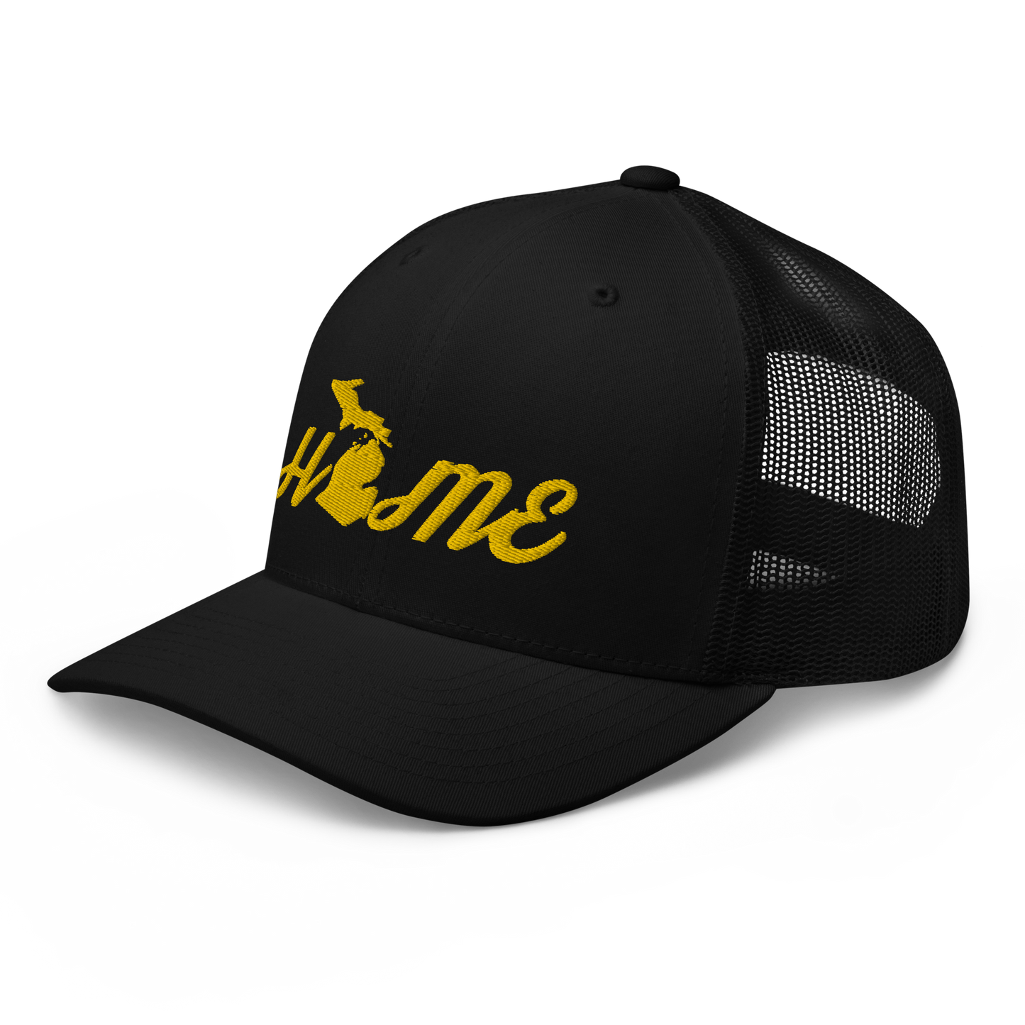 Michigan 'Home' Trucker Hat (Script Font) | Gold Embroidery