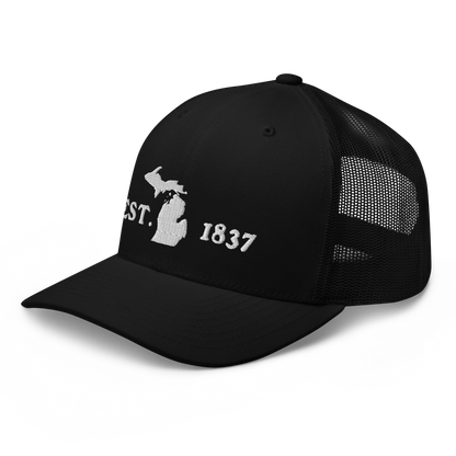 Michigan 'EST 1837' Trucker Hat (Woodcut Font)