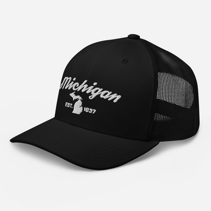 'Michigan EST 1837' Trucker Hat (Script Font)