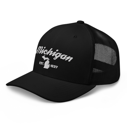 'Michigan EST 1837' Trucker Hat (Script Font)