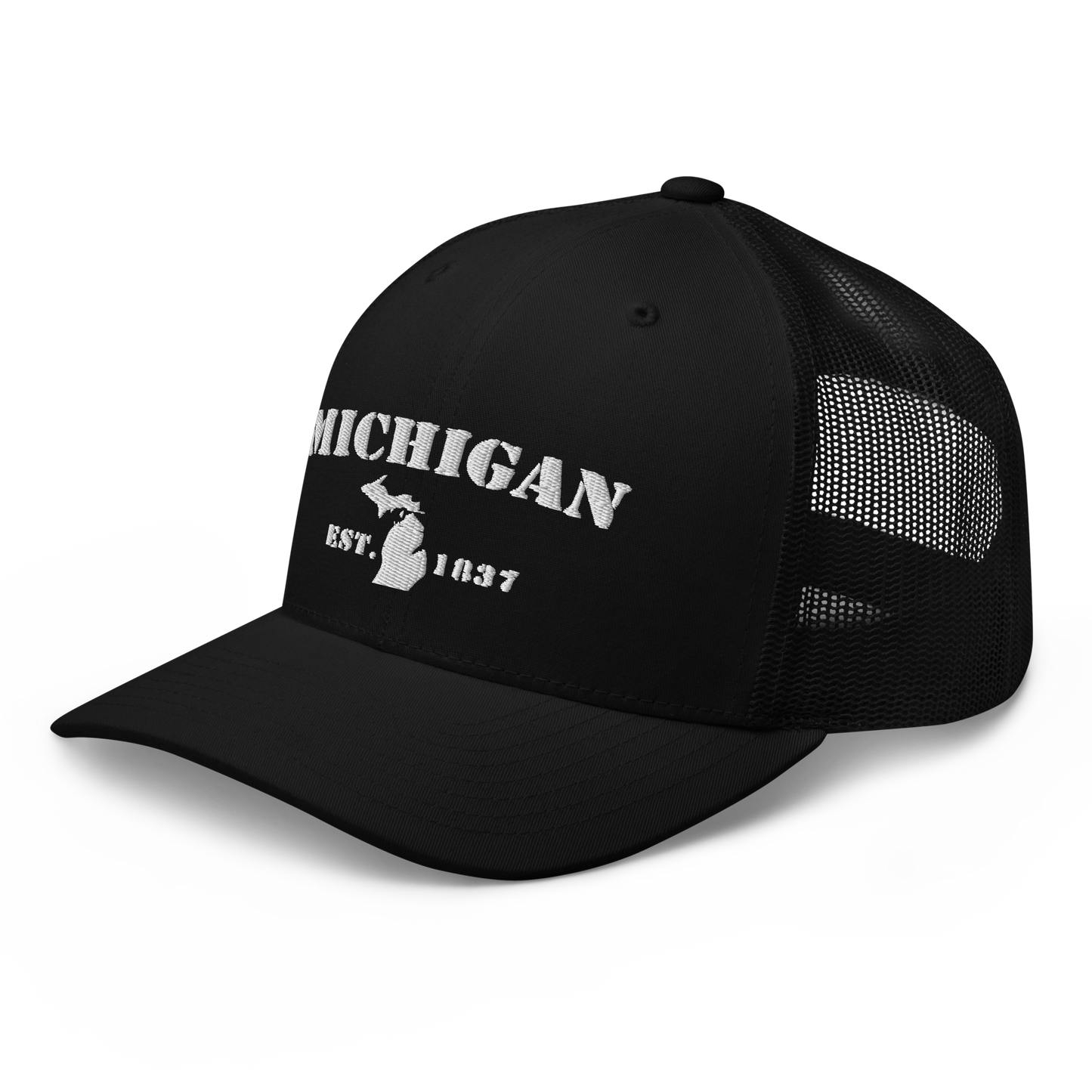 'Michigan EST 1837' Trucker Hat (Army Font)