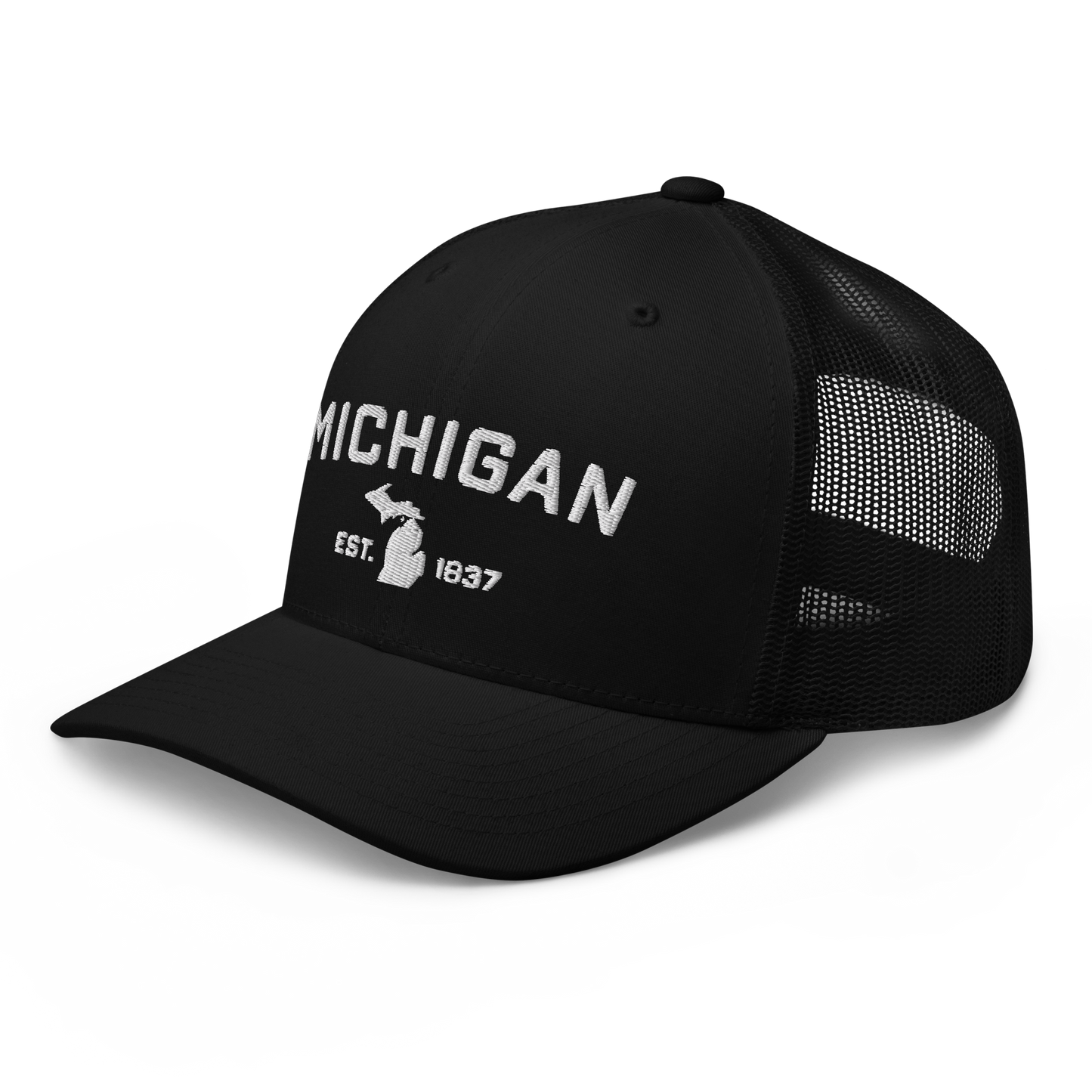 'Michigan EST 1837' Trucker Hat (Athletic Font)