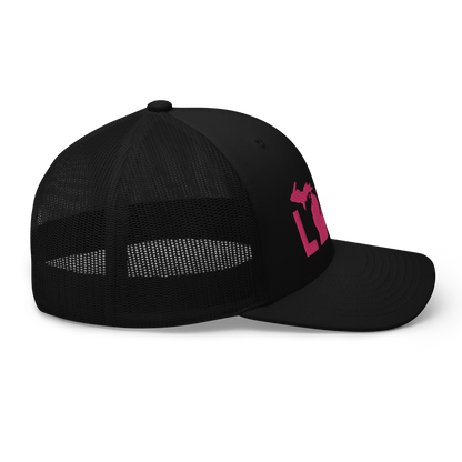 Michigan 'Love' Trucker Hat (Geometric Sans Font) | Pink Embrodiery