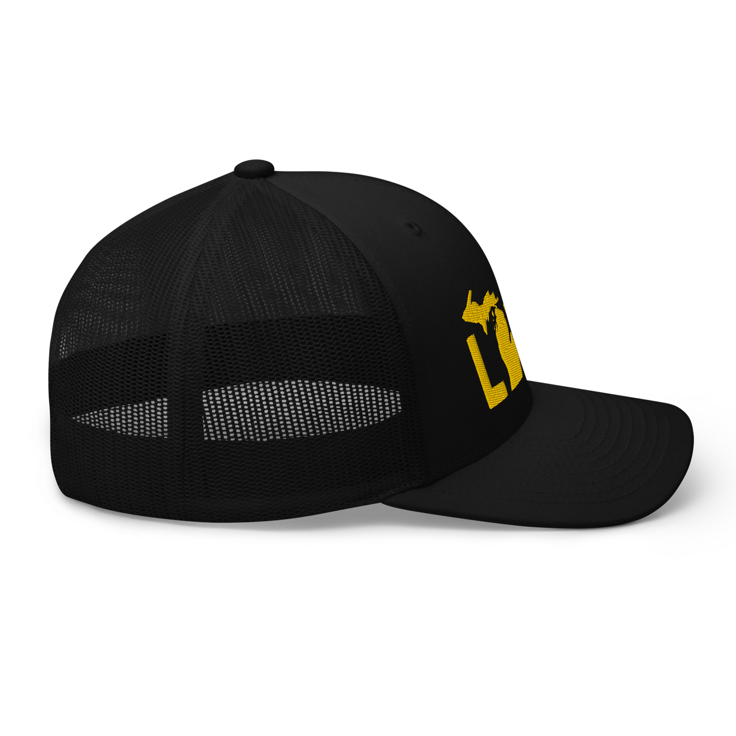 Michigan 'Love' Trucker Hat (Geometric Sans Font) | Gold Embroidery