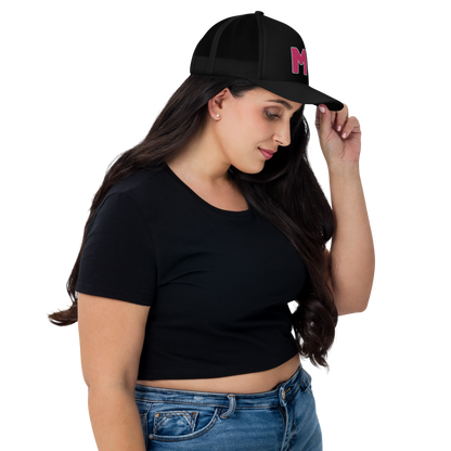 Michigan 'MI' Trucker Hat (1940s Baseball Font) | Pink Embroidery