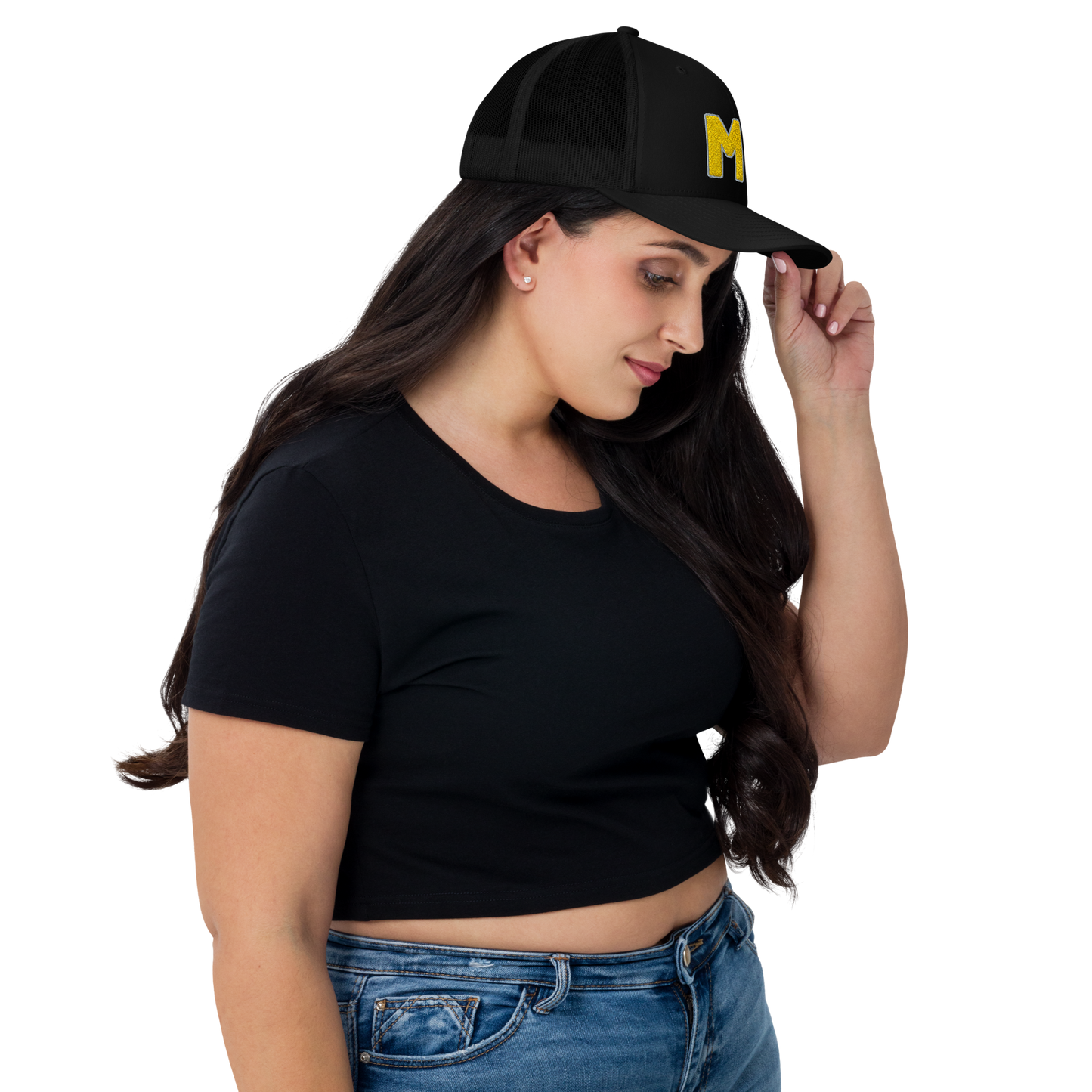 Michigan 'MI' Trucker Hat (1940s Baseball Font) | Gold Embroidery