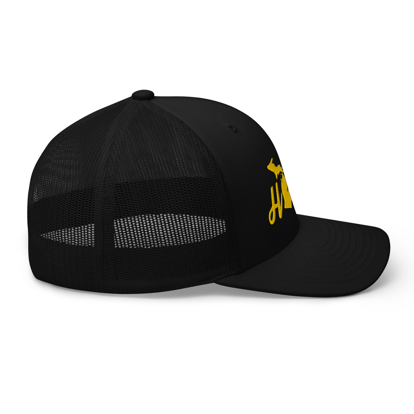 Michigan 'Home' Trucker Hat (Script Font) | Gold Embroidery