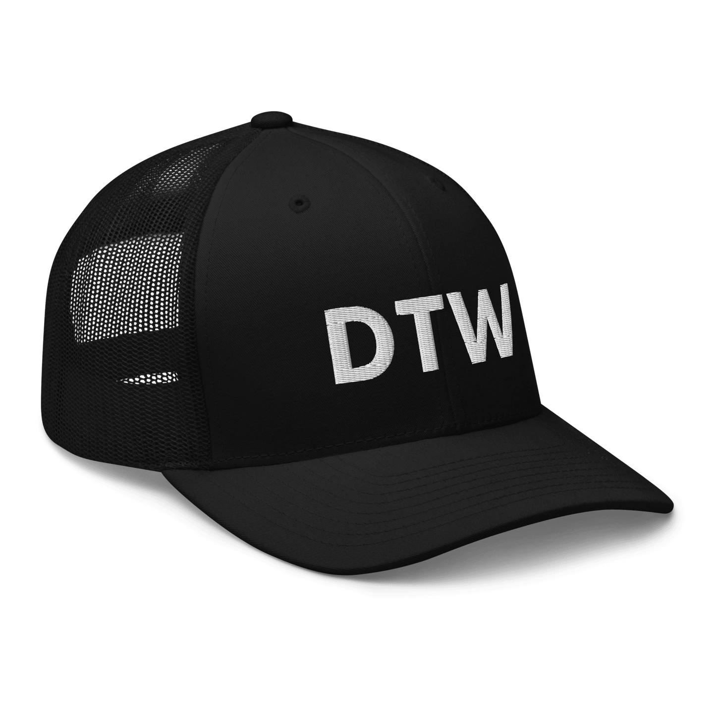 Detroit 'DTW' Trucker Hat | White/Black Embroidery - Circumspice Michigan