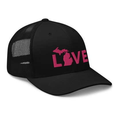 Michigan 'Love' Trucker Hat (Geometric Sans Font) | Pink Embrodiery