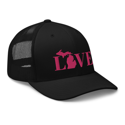 Michigan 'Love' Trucker Hat (Didone Font) | Pink Embrodiery