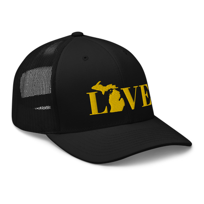 Michigan 'Love' Trucker Hat (Didone Font) | Gold Embroidery