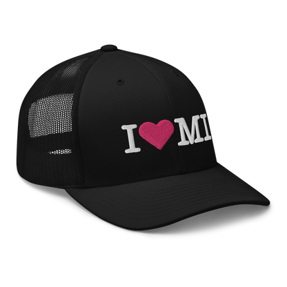 Michigan 'I ❤️ MI' Trucker Hat (Typewriter Font)