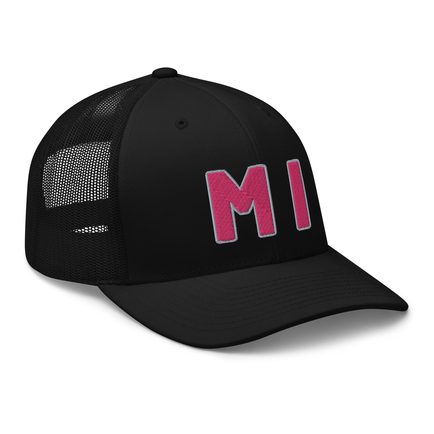 Michigan 'MI' Trucker Hat (1940s Baseball Font) | Pink Embroidery