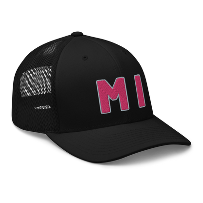 Michigan 'MI' Trucker Hat (1940s Baseball Font) | Pink Embroidery