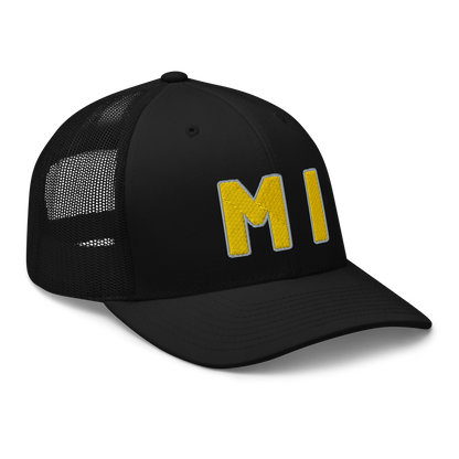 Michigan 'MI' Trucker Hat (1940s Baseball Font) | Gold Embroidery